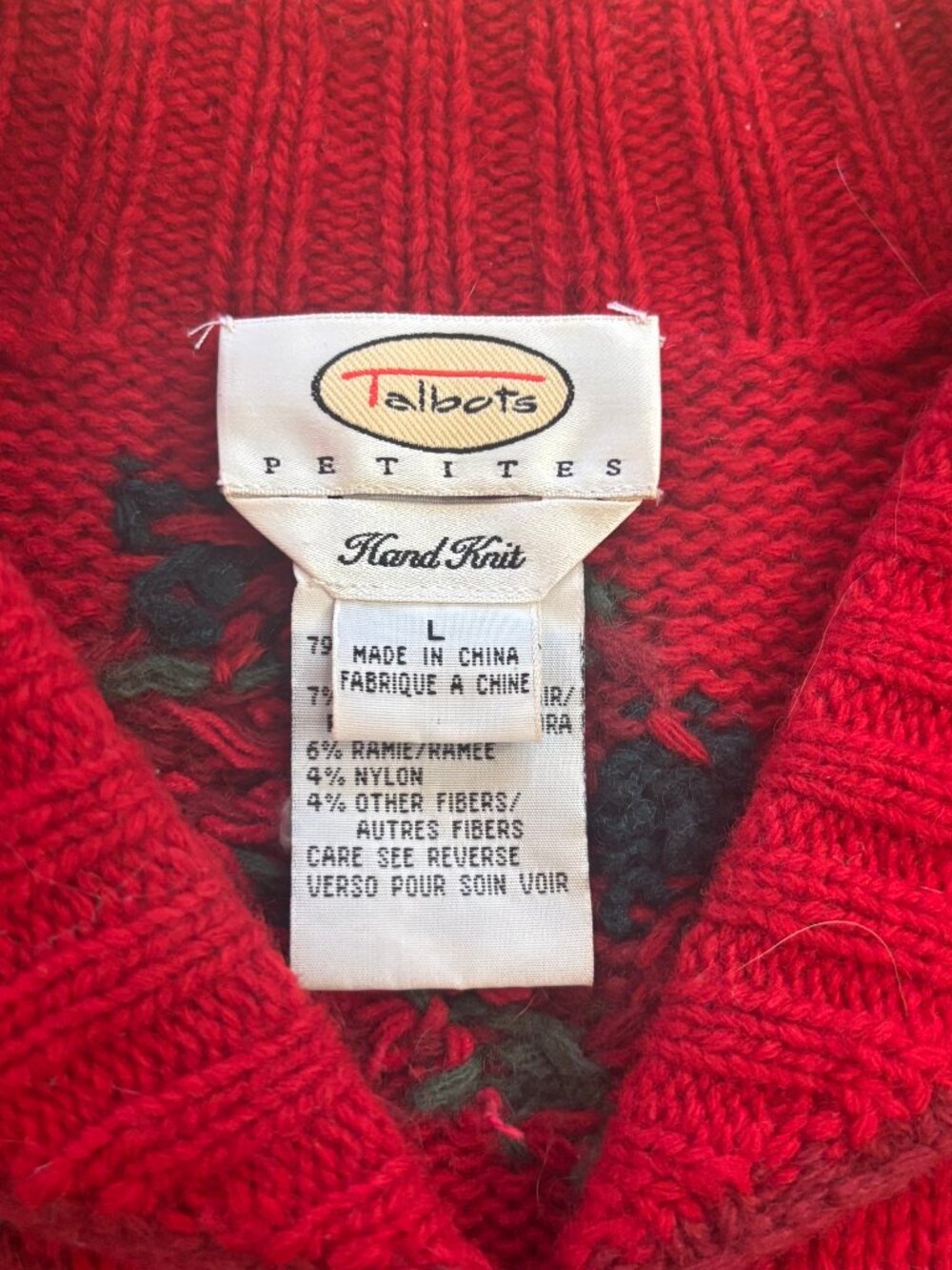 Vintage TALBOTS Hand Knit Christmas Tree  Heart Holiday Cardigan Sweater Wool M - Picture 9 of 12